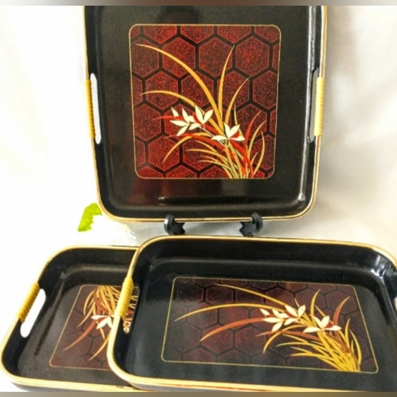 Japanese Laquerware Nesting Trays - 3 Mid Century Trays - Picture 1 of 13